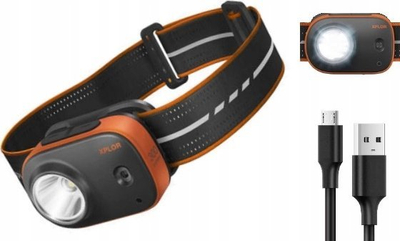 Dritë koke GP Batteries XPLOR PHR16, LED, karikim me micro USB, e zezë me portokalli