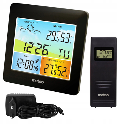 Stacion moti Meteo SP202, DCF, sensor i jashtëm wireless, i zi