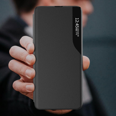 Mbulesë telefoni Clear View Eco Leather, për Xiaomi Poco X4 NFC 5G, funksion qëndrimi, e zezë