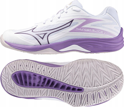 Atlete volejbolli Mizuno Thunder Blade Z V1GC237010, për femra, për dysheme të forta, të bardha me vjollcë