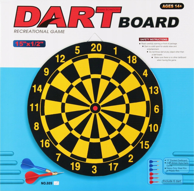 Set dartboard Dart Board NO.889, 37 cm, me dy anë, me 6 shigjeta