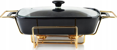 Pjatë servirëse me ngrohës Modern Kitchen 1.4L, kapak xhami, bazë çelik, e zezë