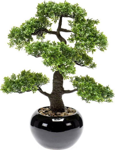 Bimë artificiale Emerald Ficus Mini Bonsai, 47 cm, në vazo, jeshile