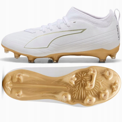 Këpucë futbolli për kalamaj Puma Ultra 6 Match Jr FG/AG, numri 38.5, të bardha me të artë