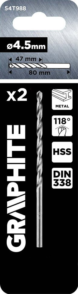 Set shpuse për hekur Graphite HSS, DIN 338, 4.5 mm, 2 copë