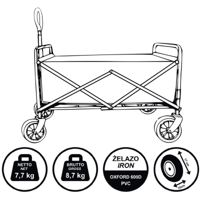 Karrocë plazhi Tourist Beach Cart Deluxe, palosëse 66x48x90cm, mban deri 100 kg, blu