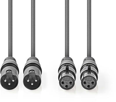 Аудио кабел XLR Sweex OnStage, 2x XLR 3-пин машки во 2x XLR 3-пин женски, 1.5 m, темно сив
