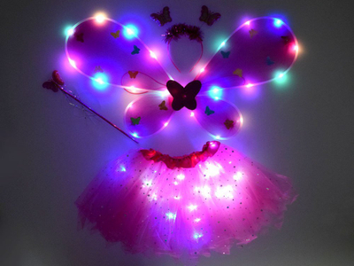 Kostum zanë me krahë Little Fairy Butterfly ZA4805, me drita LED, për goca, rozë