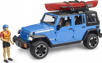 Lodër makinë Bruder Jeep Wrangler Rubicon Unlimited 02529, shkalla 1/16, me kajak edhe me figurinë e kajakistit