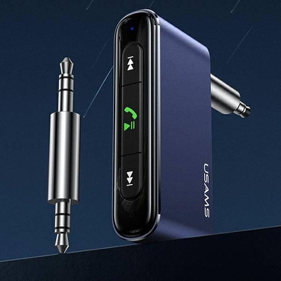 Marrës audio Bluetooth për makinë USAMS 3.5DC, AUX 3.5 mm, USB C, blu i errët