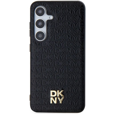 Mbulesë telefoni DKNY prej lëkure PU me MagSafe, për Samsung Galaxy S24, me logo të përsëritur, e zezë