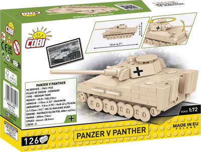 Set konstruktiv Cobi Bricks Panzer V Panther, 126 pjesë, shkalla 1:72, shumëngjyrësh