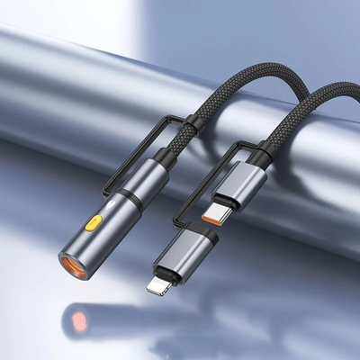 Kabllo makinë Hoco All in One, USB C Lightning, 60W, 1.2m, e zezë