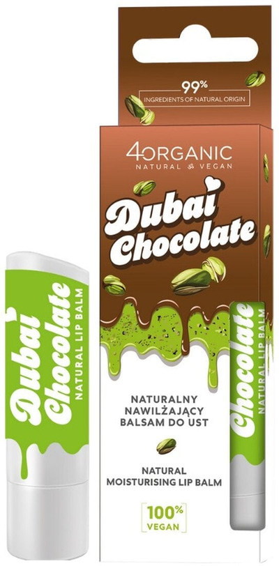 Балсам за усни 4Organic Dubai Chocolate, природен хидратантен, 5g