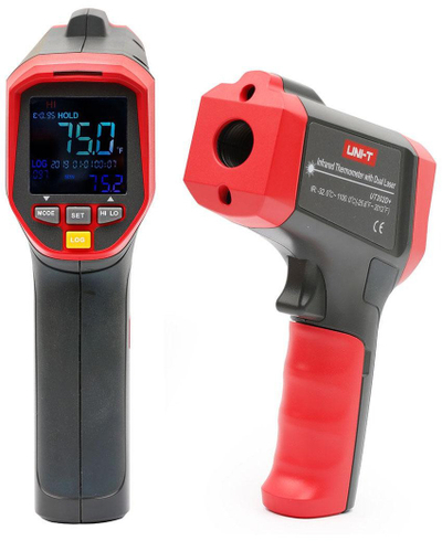 Termometër infra të kuq UNI-T UT302D+, -32°C deri 1100°C, lazer i dyfishtë, i kuq e zi
