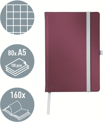 Fletore me katrorë Leitz 44861028, A5, 80 fletë, e kuqe garnet