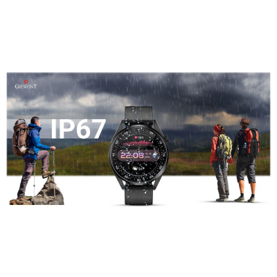Smartwatch Giewont GW450-1, ekran me ngjyra, rrip silikoni, i zi