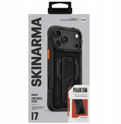 Kllëf telefoni Skinarma Phantom për iPhone 17 Pro Max, MagSafe, me grip stand, i zi