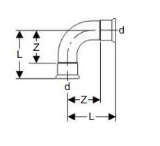 Bërryl Geberit 90 ° Mapress C-Stahl (23107), 42mm