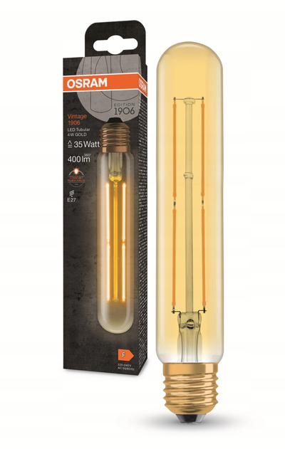 Llambë LED Osram Vintage 1906 Tubular, 4W, E27, dritë ekstra e ngrohtë, ngjyrë ari