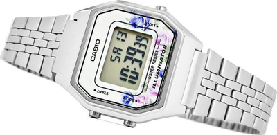 Ora digjitale Casio Vintage LA680WA-4C, çelik inox, rezistente ndaj ujit, argjend
