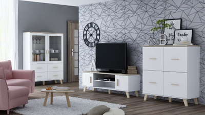 Komoda TV Cama Meble Lotta 160 2D2K, 160cm, bardhë bezhë