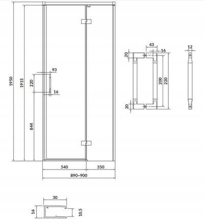Derë dushi Cersanit Larga Black S932-124, 90x195 cm, xham transparent, e zezë