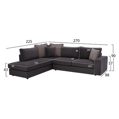Divan këndor Home HM3255.01L, stof rezistent ndaj njollave, 270x225cm, gri