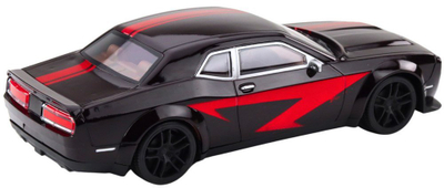 Makina lodër Sports Car Drive, mekanizëm me tërheqje, karroceri me shkëlqim, e zezë me vija të kuqe
