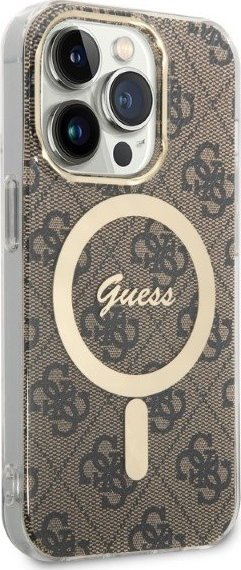 Set mbrojtës Guess GUBPP14XH4EACSW për iPhone 14 Pro Max 6.7", karikues wireless MagSafe, kafe