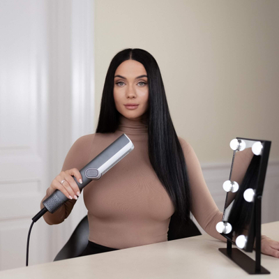 Piaster flokësh GLAM Airstraightener, jonizim, shumëfunksionale, gri