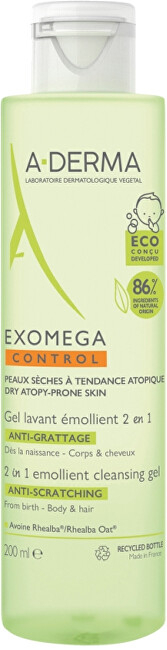 Xhel pastrues për lëkurë të thatë A-Derma Exomega Control, 200 ml