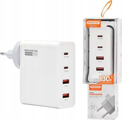 Karikues muri Somostel SMS Q24, 130W GaN, 2x USB C 2x USB, i bardhë