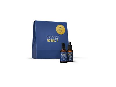 Set kujdesi për mjekër Steve’s No Bull***t Beard Boosting Box, Beard Booster 30 ml, vaj mjekre 30 ml, blu