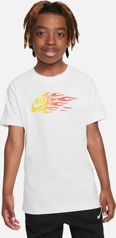 Bluzë sportive për kalamaj Nike Sportswear, logo me flakë, madhësia M 137-147 cm, e bardhë