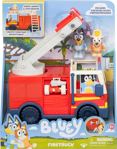 Lojë me figura Bluey Bingo Fire Truck, kamion zjarri lodër, shumëngjyrësh