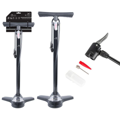 Pompe dyshemeje për biçikletë XQMAX Pro, 160 PSI 11 bar, me manometër, e zezë