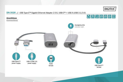 Мрежен адаптер Digitus DN-3028, 2.5 Gbit/s, USB 3.0 Type A, сив