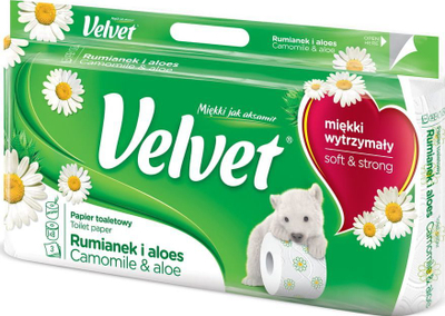 Letër higjienike Velvet Chamomile and Aloe, 3 shtresa, 8 role, e bardhë