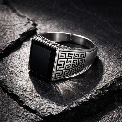 Unazë Silver 925 me Gur të Zi – Dizajn Modern dhe Elegant
