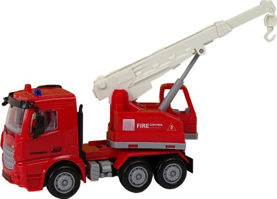 Set lojrash LeanToys Fire Department, kamion zjarrfikës me vinç, tabela rruge, i kuq