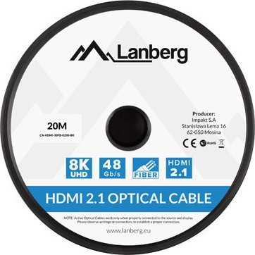 Kabllo HDMI Lanberg CA-HDMI-30FB-0200-BK, 20m, 8K, e zezë