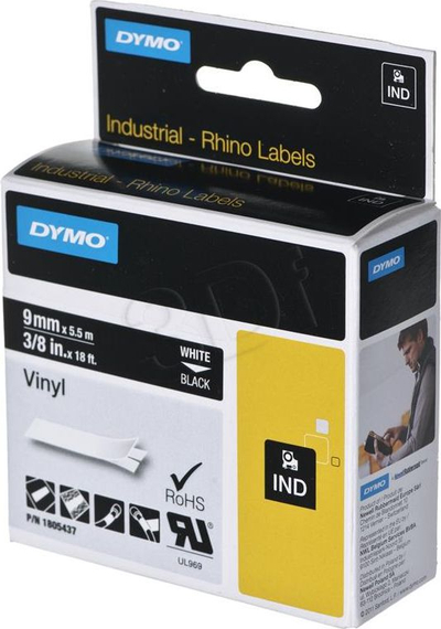 Shirit etiketimi Dymo 1805437, 9mm, tekst i bardhë në të zezë