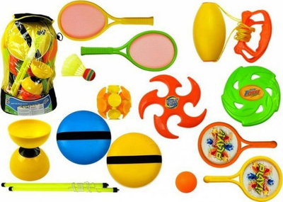 Set sportiv lodrash Leantoys, me raketa, frisbee dhe diabolo, shumëngjyrësh