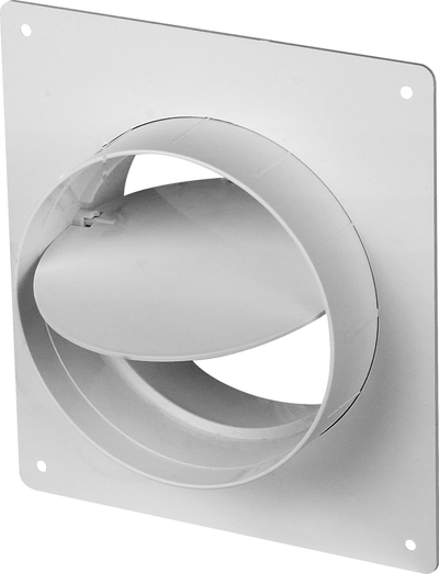 Grilë ventilimi për mur, 150mm, me valvul që s’le ajrin të kthehet mbrapsht, PVC e bardhë