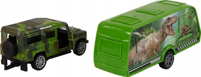 Set lodër Jeep me rimorkio dinosaurësh, mekanizëm pull back, metal dhe plastikë, shumëngjyrësh