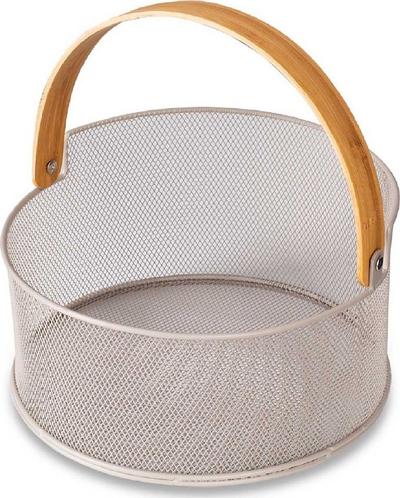 Shportë për bukë dhe fruta Husla Basket, çelik, dorezë bambu, gri