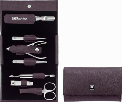 Set manikyri Zwilling Classic Inox, 7 pjesë, me etui lëkure, ngjyrë vjollcë