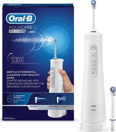 Iригатор за орална нега Oral-B AquaCare 6 Pro-Expert, без кабел, со прилагодлив притисок, бел