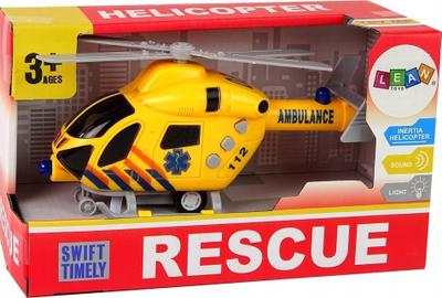 Helikopter lodër Lean Toys Rescue Helicopter, ambulancë me drita, me zë, i verdhë